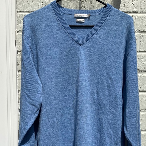 Peter Millar V-Neck Sweater long sleeve merino wool blue Large - Picture 1 of 16